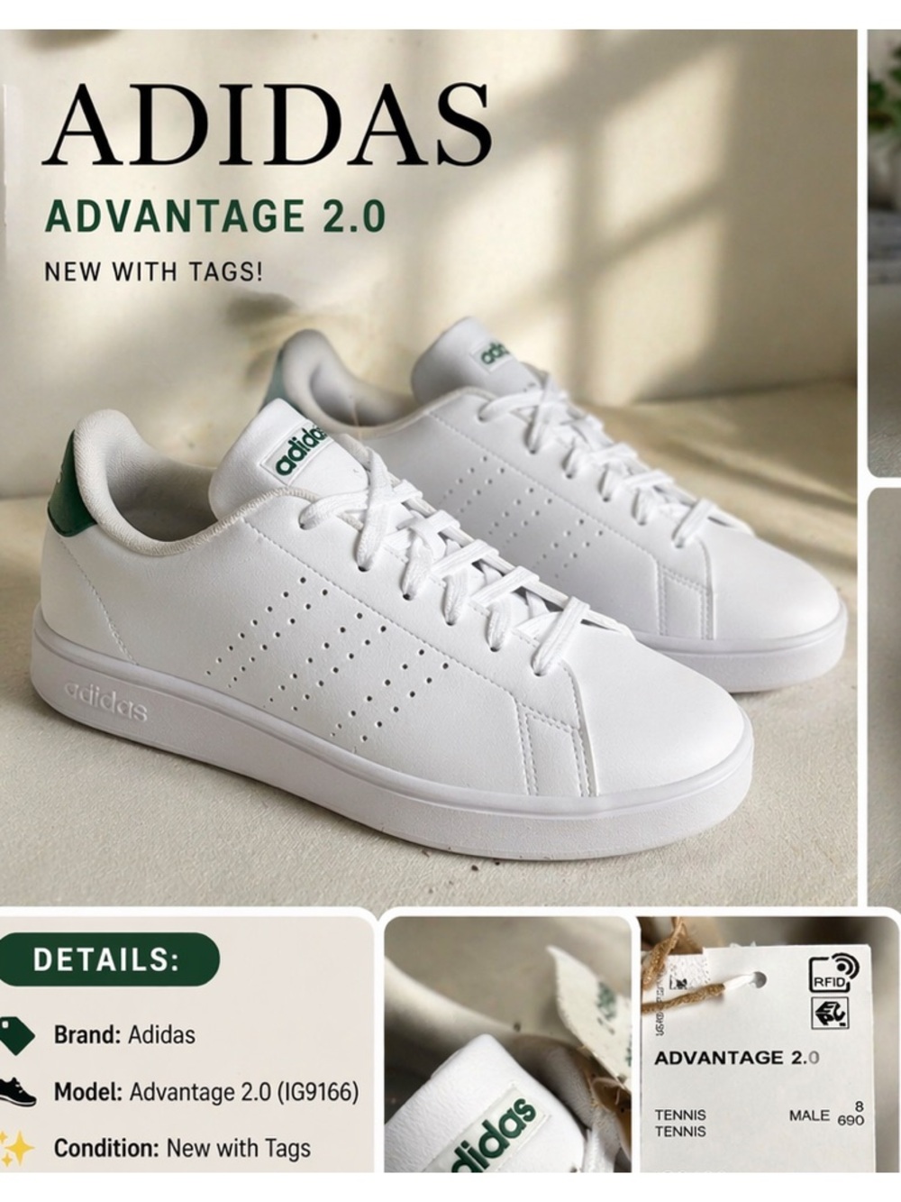 adidas White Low-Top Sneakers with black Accent - Picture 2 of 9